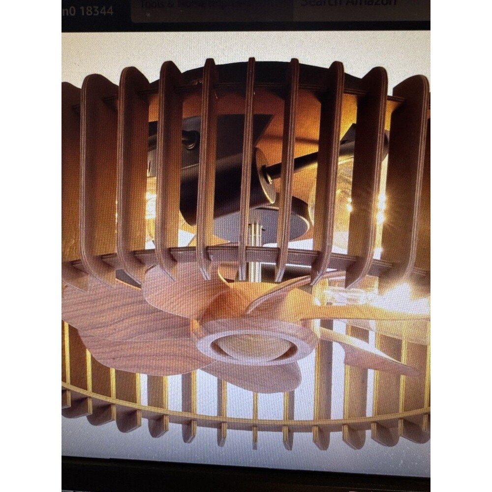Caged Ceiling Fans with Lights and Remote, 18” Flush Mount Wood Caged Fan ...